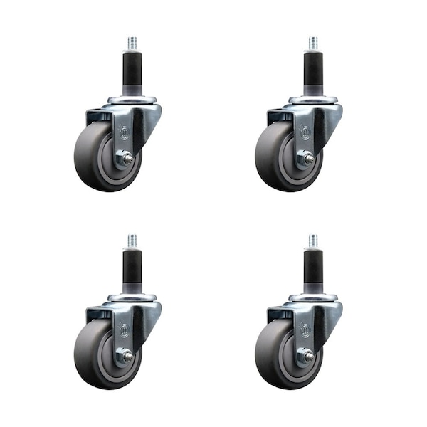 3'' Thermoplastic Rubber Wheel Swivel 1-1/8'' Expanding Stem Caster Set, 4PK